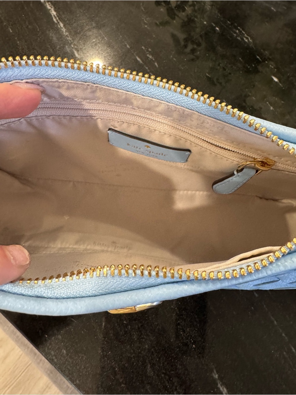 🩵♠️Kate Spade Kayla Woven Leather Small Shoulder Bag Blue NWT Gold Hardware - Picture 13 of 14